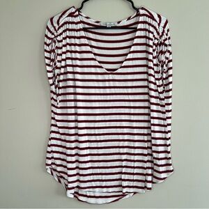Green Envelope Shirt Women’s White & Red Striped Short Sleeve Round Neck Size XL